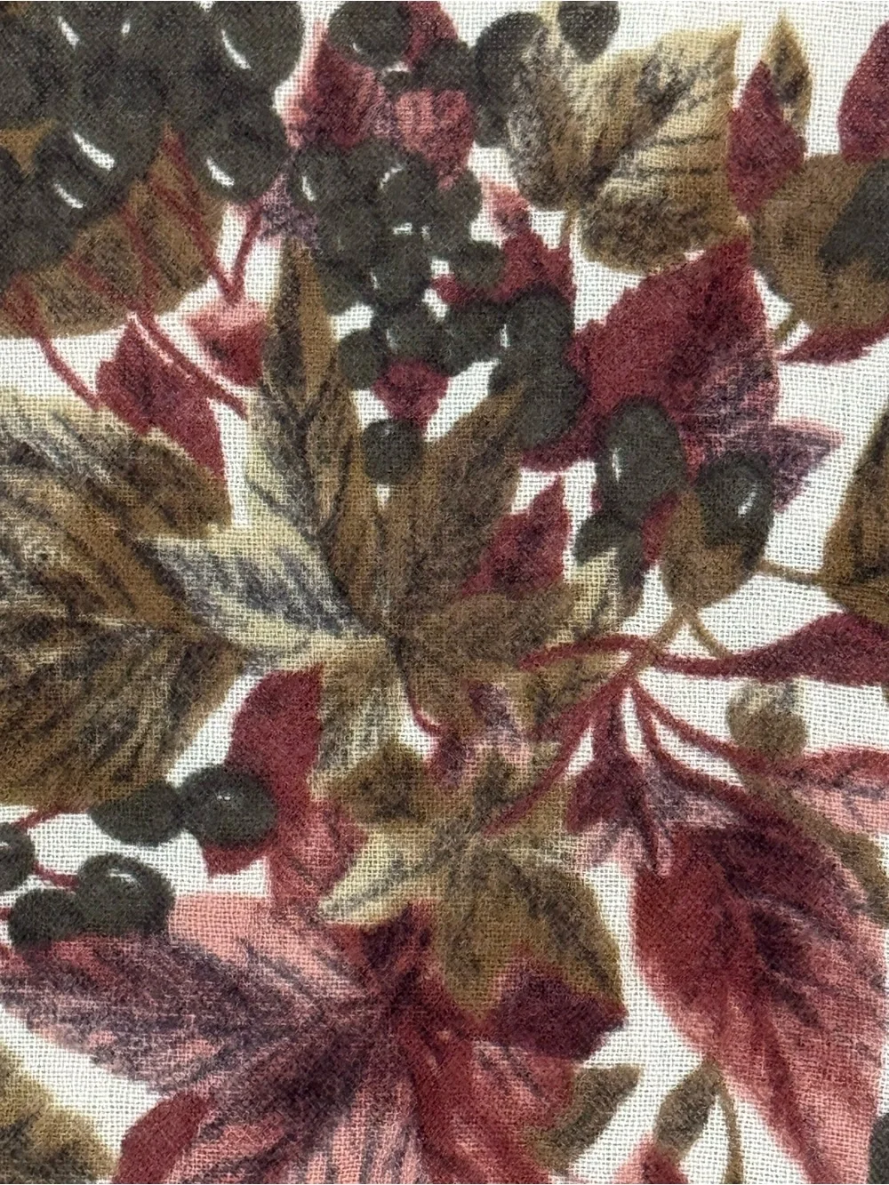 Vintage 90s Y2K Italian 100% Wool Floral Scarf Autumn Botanical Olive Lightweigh